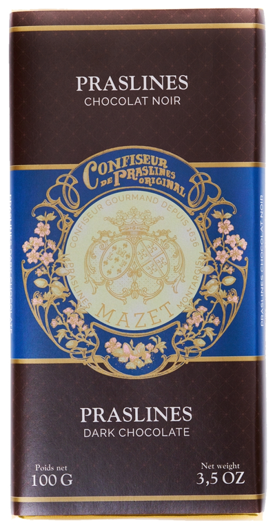 MAZET Tablettes Chocolat Noir Praslines 100g