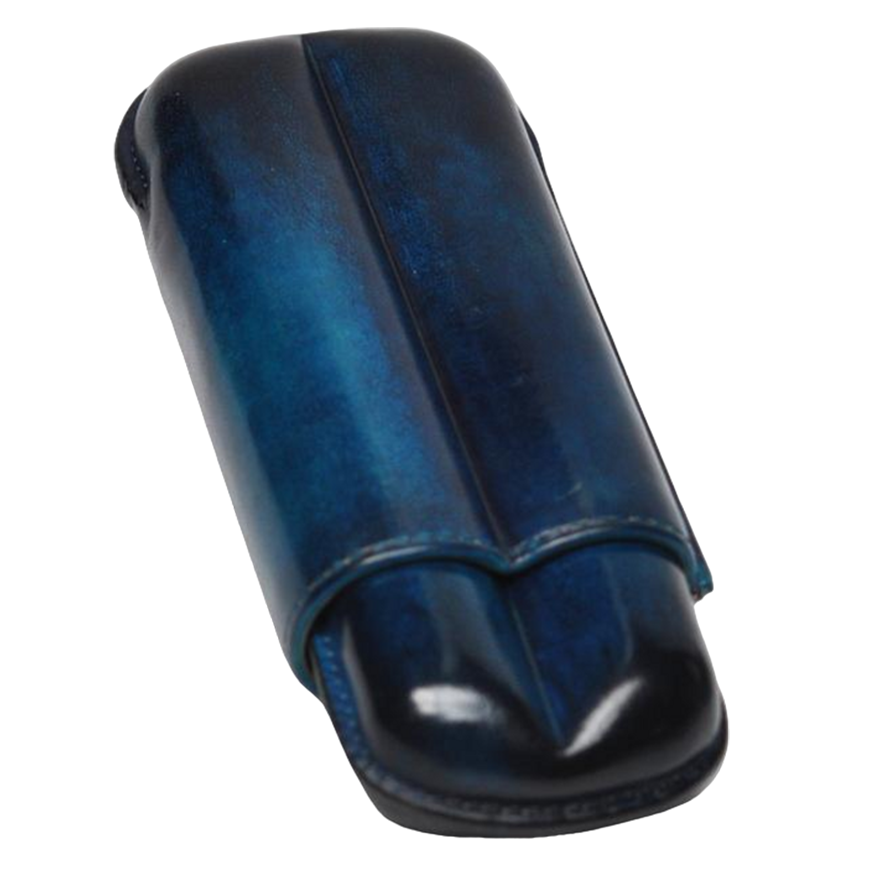 Elie Bleu Blue Leather Case for 2 Cigars